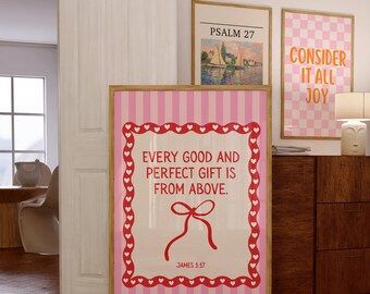 Preppy Christian Wall Art, James 1:17 Print, Coquette Wall Art, Bible Verse Wall art, Faith Poster, Trendy Print, Digital Download