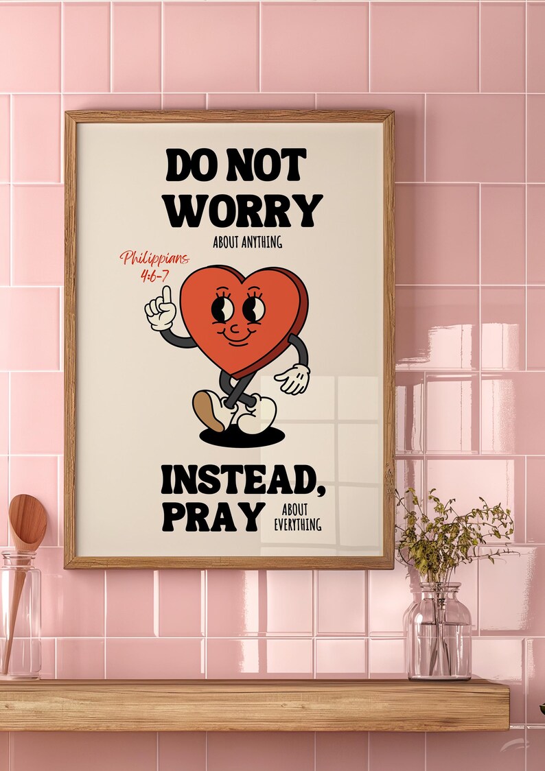 Philippians 4:6-7 Print, Retro Christian Wall Art, Trendy Bible Verse Poster, Prayer Room Decor, Religious Printable Art image 11