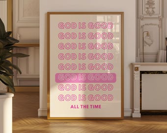 God Is Good Print | Retro Christian Pink Wall Art (Digital Download) | Faith Poster | Trendy Christian Wall Art For Girly Dorm Decor