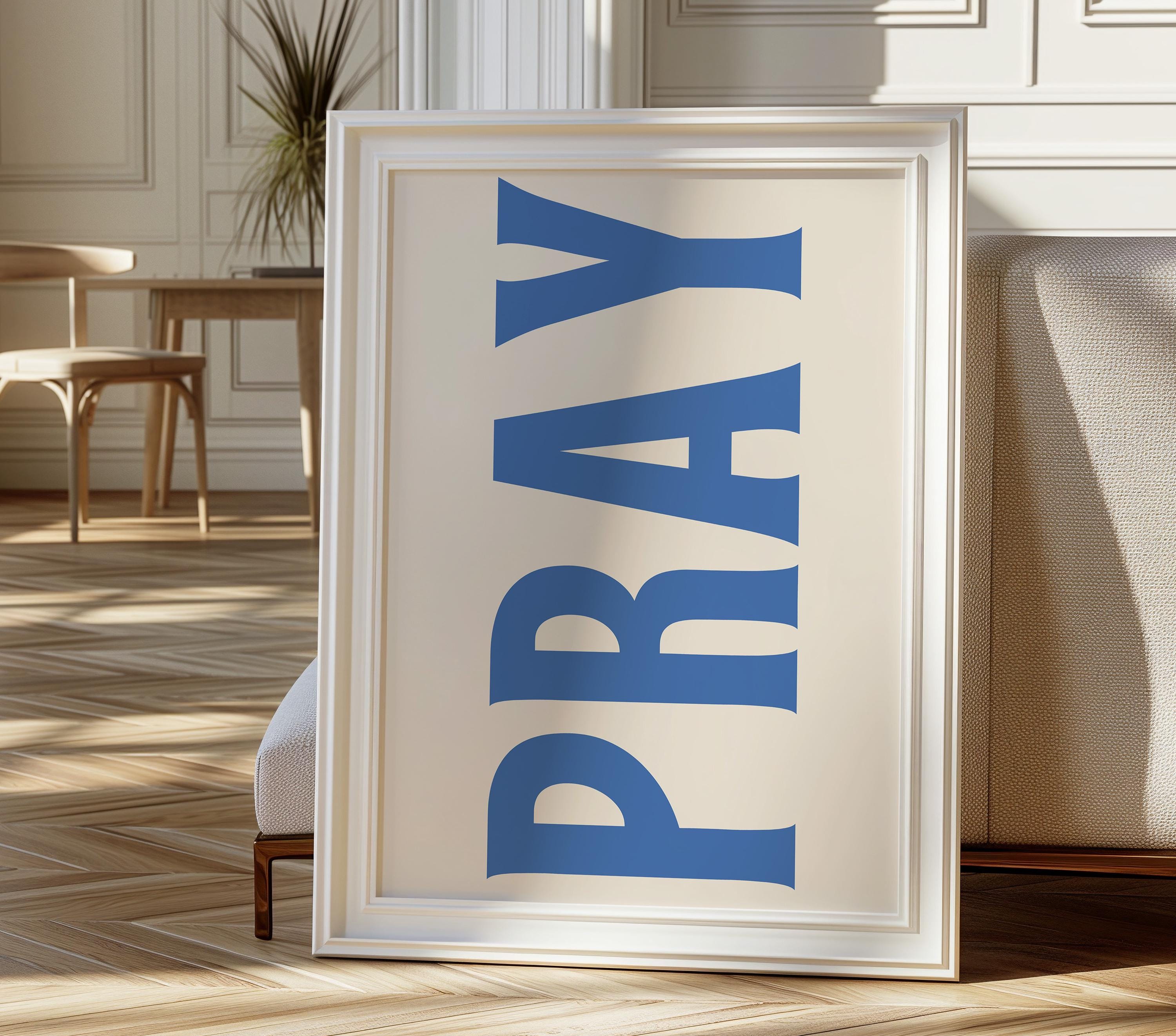 Pray Print, Jesus Typography Poster, Trendy Christian Wall Art, Retro ...