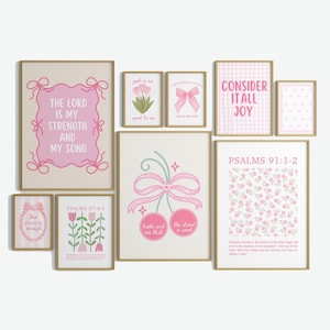 Trendy Christian Wall Art Bundle Gallery Wall Set Bible Scripture Pink Printable Coquette Home Decor Art Gift For Christian Christian Poster