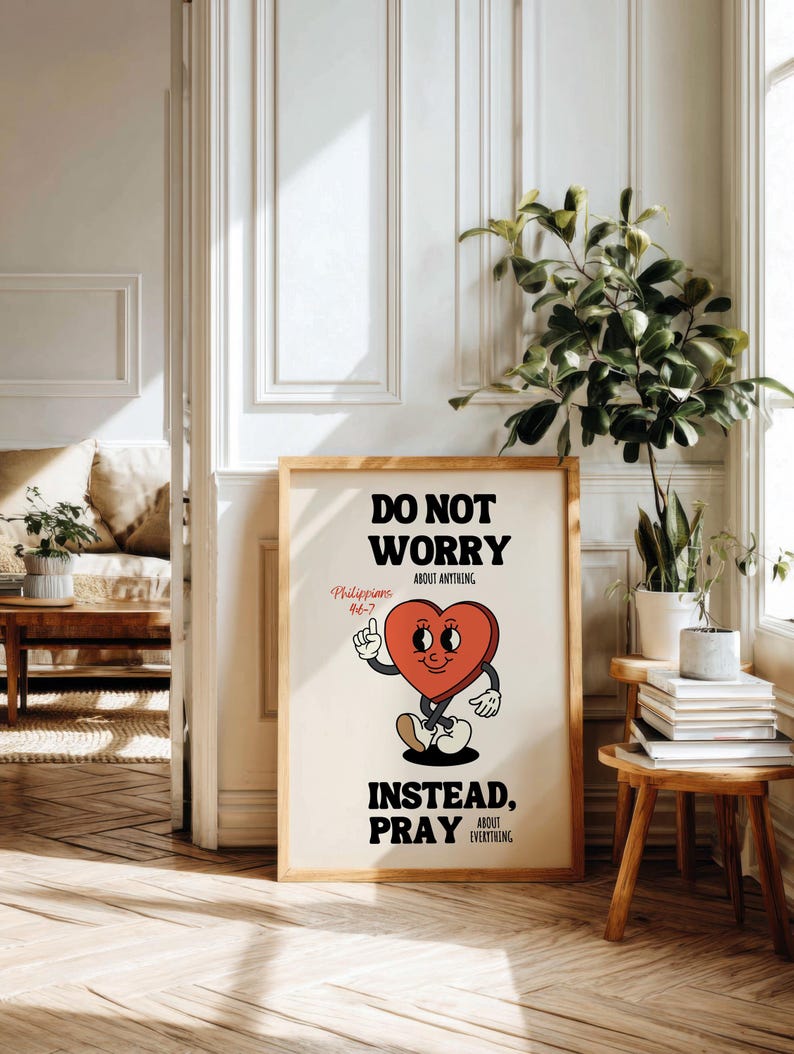 Philippians 4:6-7 Print, Retro Christian Wall Art, Trendy Bible Verse Poster, Prayer Room Decor, Religious Printable Art image 8