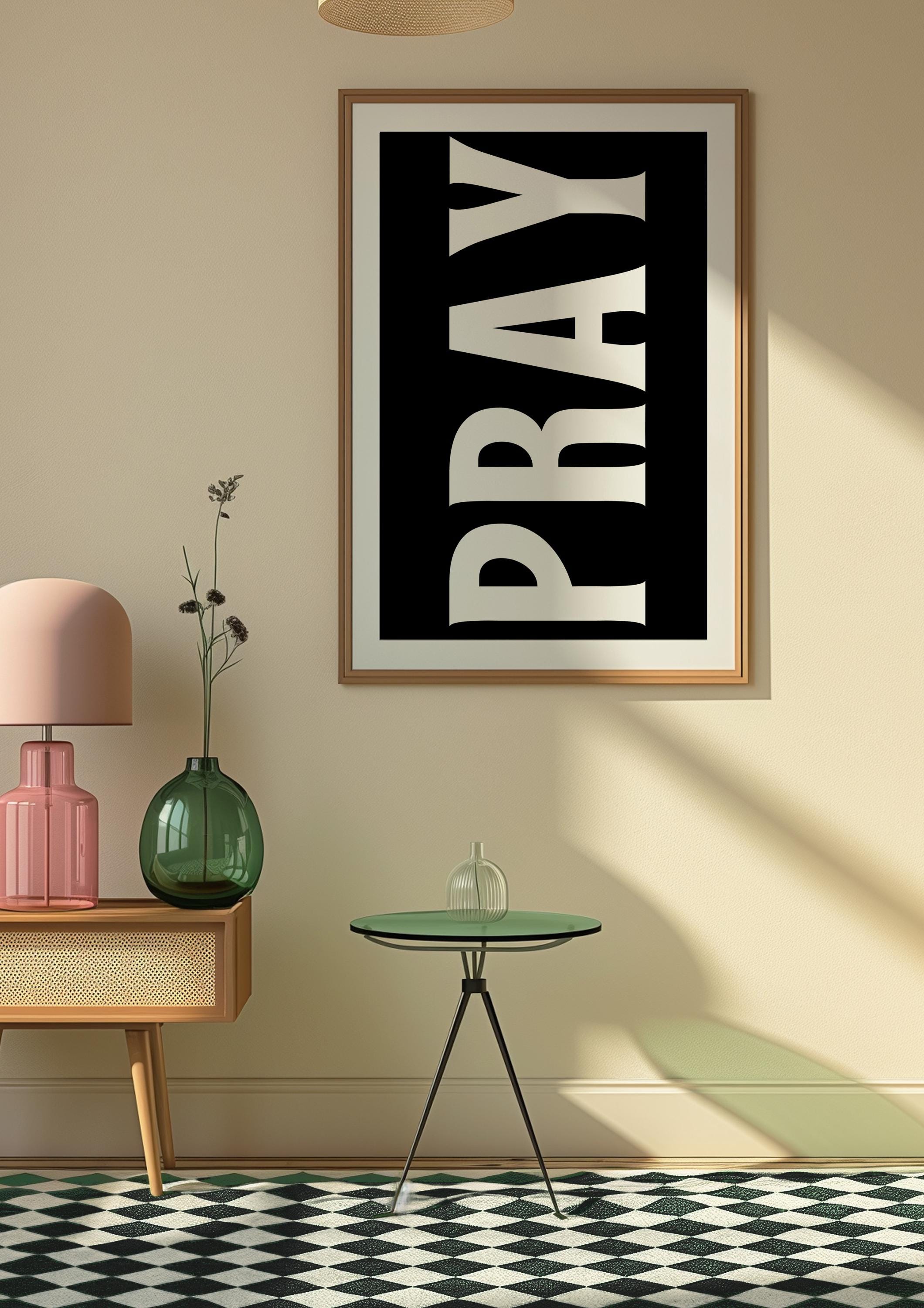 Pray Print, Jesus Typography Poster, Trendy Christian Wall Art, Retro ...