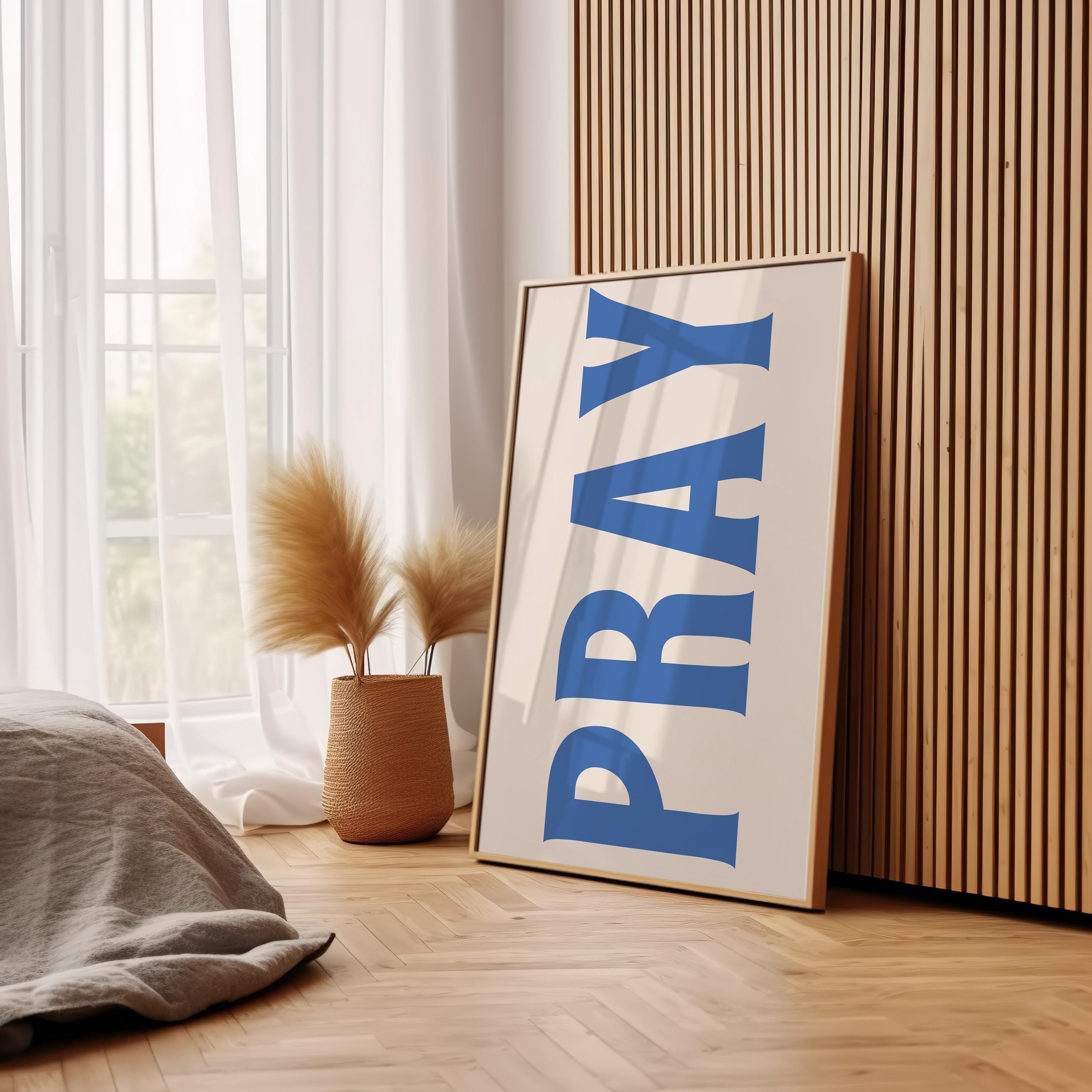 Pray Print, Jesus Typography Poster, Trendy Christian Wall Art, Retro ...