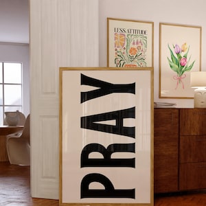 Pray Print, Jesus Typography Poster, Trendy Christian Wall Art, Retro Poster, Wall Decor, Black Christian Poster, Dorm Decor, Minimalist Art