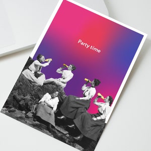 Druckbare Einladung, Retro Vintage Kunstkarte, Henne Wochenende einladen Postkarte, druckbare Design Karte, digitaler Download, Erwachsene Party Einladung