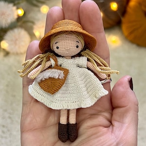 Miniature Amigurumi Doll with Hat, Crochet Mini Doll, Tiny Amigurumi Gift