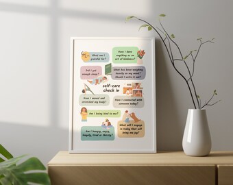 Self-care check in, mental health, therapy decor, school counselor, therapist, mindfulness poster, feelings, daily affirmations, psychology