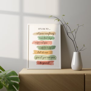 Het is oké om fouten te maken, het is oké om jezelf te zijn, Therapie poster, Therapie kantoorinrichting, Calm Corner, School Counselor, Classroom Poster