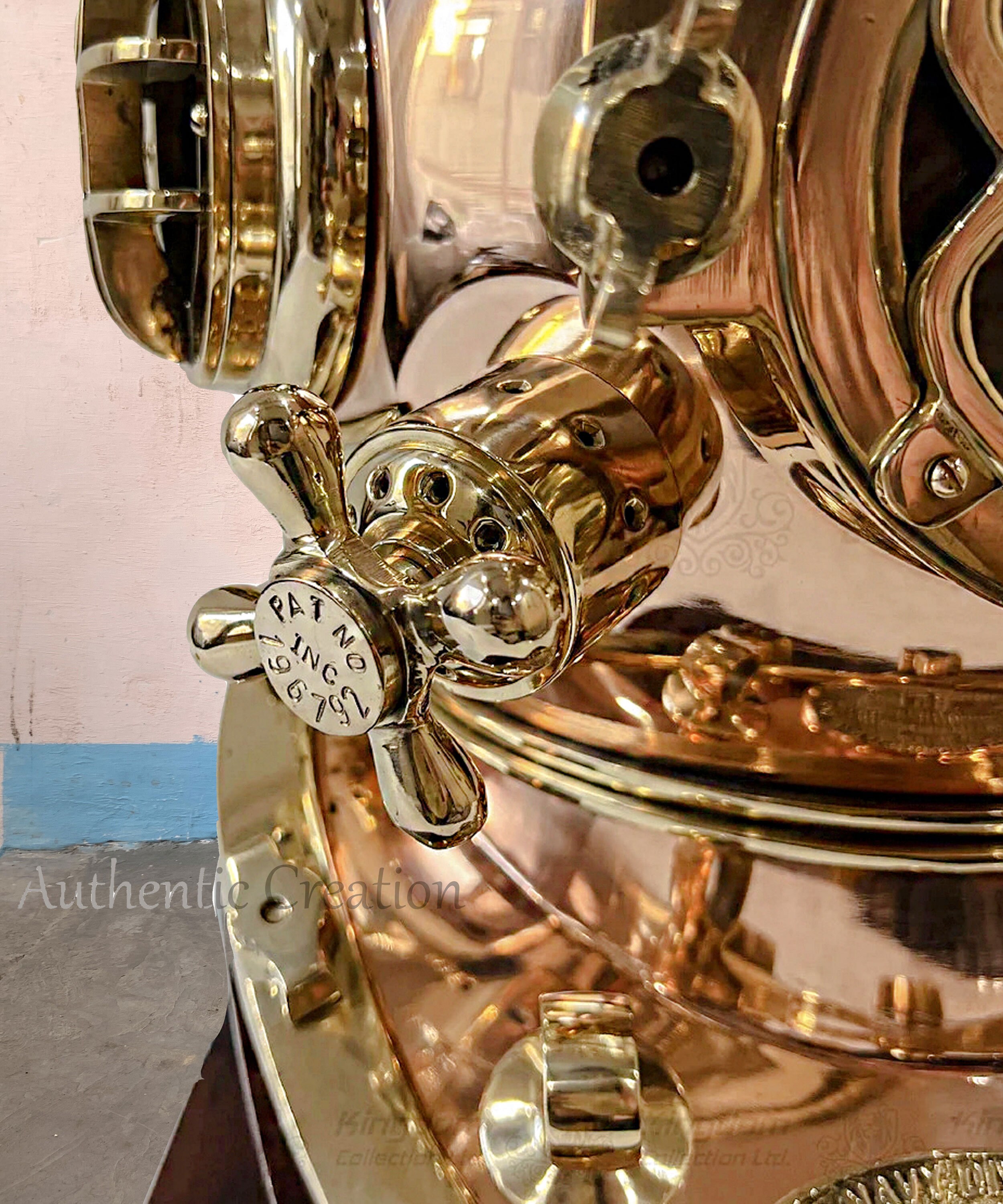 Casco Da Immersione US Navy Mark V In Rame E Ottone - Modello Collezione Con Base - Foto 3