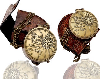 Not All Those Who Wander are Lost Brass Gift Compass with Leather case - Gift for Your Special