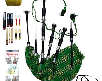 Bagpipes for Beginners adult Full Size  Various Tartan Air Bag Cover  Black and Natural Finish Highland bagpipe Accessories & Tutor Book