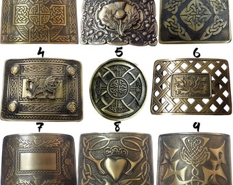 Scottish Kilt Belt Buckle Antique Finish/ Kilts Belt Buckles Thistle, Celtic Knot, Round Celtic, Claddagh Heart buckles, Beige, Dragon