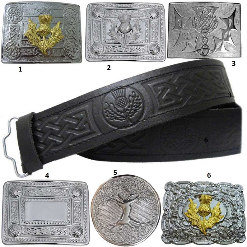 Velcro Adjustable Thistle Embossed Kilt Waist Buckle With Belt main image 0