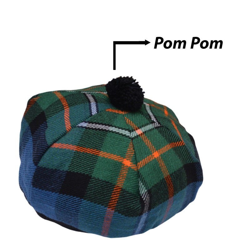 Cappello Scozzese Tam O' Shatner - Lana Acrilica, Pom Pom, Taglia Unica, Tartan Vari - Foto 7