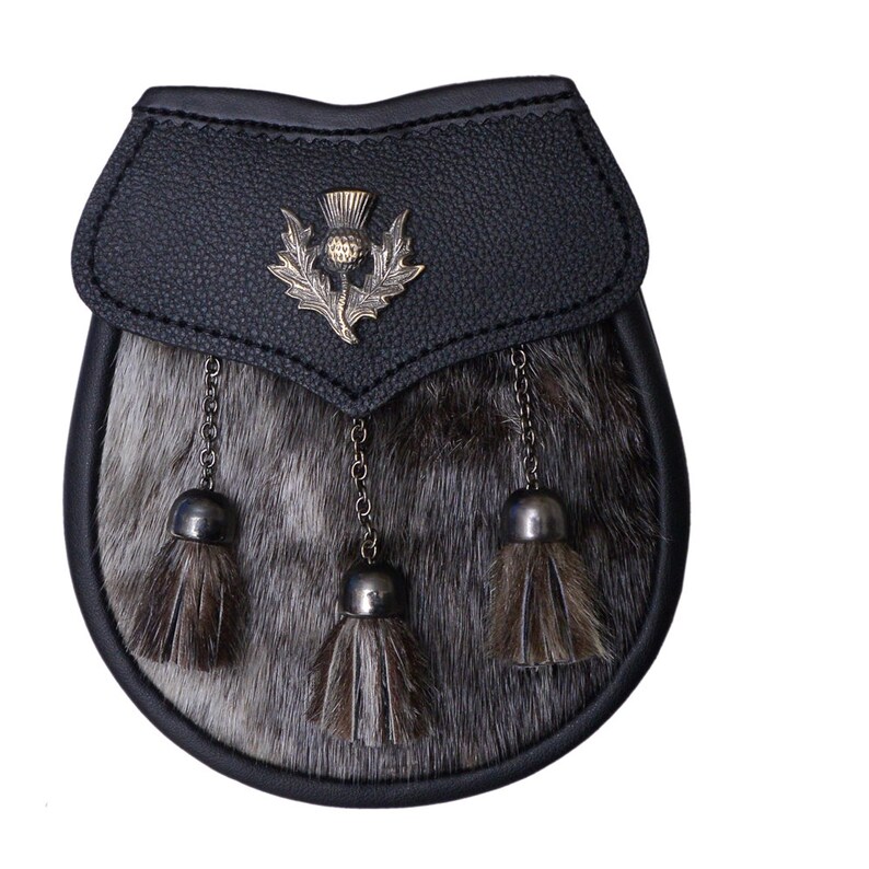 Semi Dress Buffalo Skin Sporran Thistle Badge 3 Tassels With Chain Belt main image 1