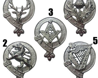 Highland Hat Badges Glengarry Caps Chrome Finish/Sottish Glengarry Marching Piper Cap Badge Head Ware Thistle, Stag Head, Queen Harp,Masonic