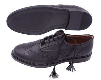 Mens Leather Ghillie Brogues, Scottish Brogues or Black Kilt Shoes, Smart Formal, Comfortable Fit, Wedding Lace Up Dress Shoes Size 6 - 13