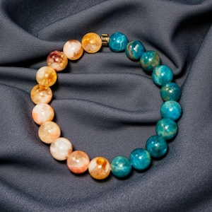Mens Citrine and Apatite Modern Luxury Bracelet | Energy Protection Yoga Stretch Bracelet | Focus and Calm