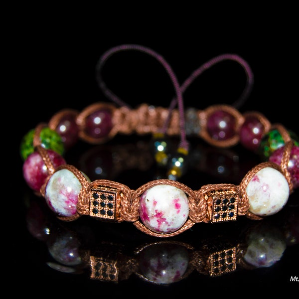 Bracelet de bijoux en tourmaline pour femme, cadeau en cristal de guérison pour elle, bracelet en pierres précieuses grenat, bracelet en macramé tourmaline