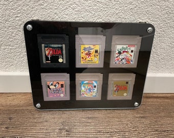 6 Gameboy Module Cartucho marco de pared con protección de plexiglás negro