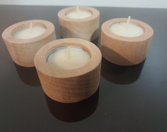 4x design candle holders made of beech wood holder candles tea light wood