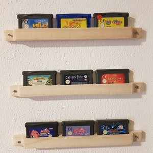 3x 任天堂ゲームボーイアドバンスカートリッジ 3 ゲーム用棚壁ストリップカバーカートリッジウォールマウントディスプレイライトウッド