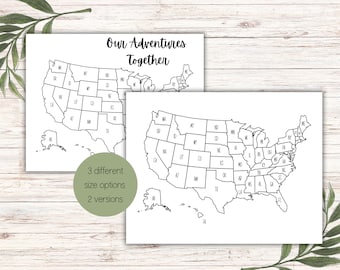 USA Travel Tracker Map: Coloring Page, State Initials (Digital Download)