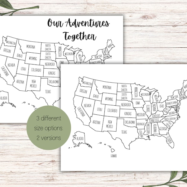 United States Map, United States Coloring Map, State Names, Instant Download, Printable Map, Sales Map, USA Travel Map, Goal Map