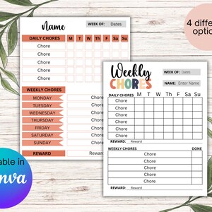Chore Chart Bundle, Chore Chart for Kids, Weekly Chore Chart, Daily Chore Chart, Chore Chart Printable, Allowance Tracker, Editable in Canva