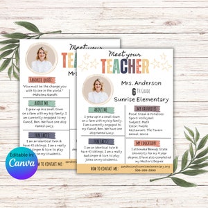 Conoce al profesor, Conoce a tu profesor, Editable en Canva, Descarga instantánea, Puertas abiertas, Regreso a clases, Todo sobre mí