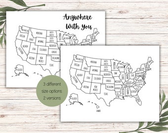 アメリカの塗り絵マップ：米国旅行トラッカー（印刷可能なPDF）