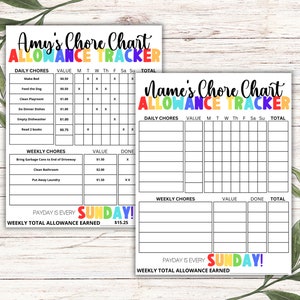 Allowance Tracker for Kids, Chore Chart for Kids, Weekly Allowance Chore Chart, Chore Chart Printable, Editable in Canva