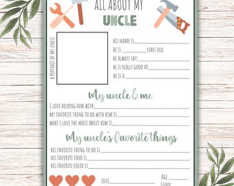 印刷可能な「私のおじさんについて」：父の日の記入用ギフト（PDFダウンロード）