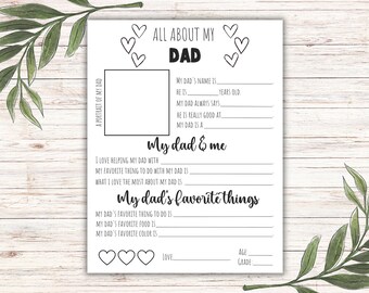 All About My Dad Printable Father's Day Gift Father's Day Printable Dad ...