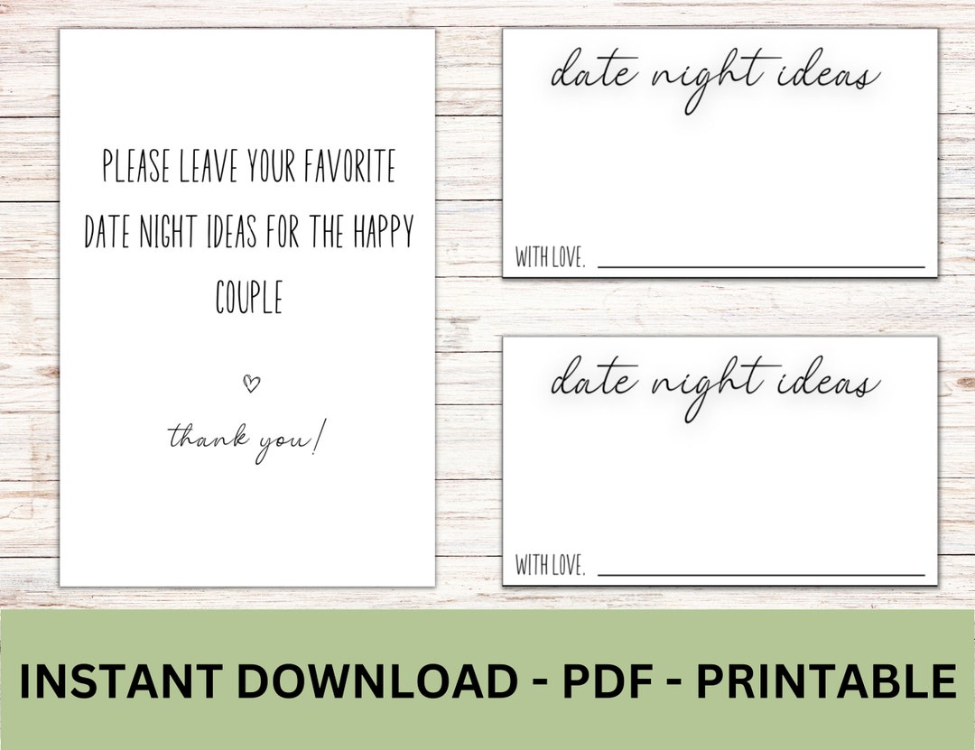 Date Night Idea Cards, Bridal Shower Date Night Ideas Printable - Etsy