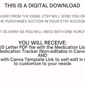 Daily Medication Tracker, Medication Log, Daily Medication Sheet, Medication List, Printable, Instant Download, Editable in Canva image 3