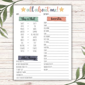 All About Me Survey: Staff & Teacher Appreciation Printable (PDF)