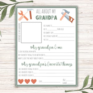 Alles über meinen Opa druckbare, personalisierte Geschenk für Opa, Opa, füllen Sie die Lücke für Vatertag, Geburtstagsgeschenk, sofort Download