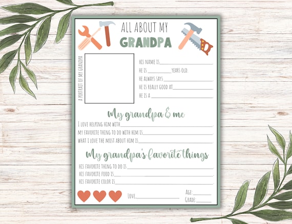 All About My Grandpa Printable, Fill-in-the-Blank Keepsake (Digital Download)