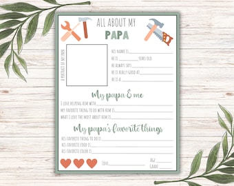 All About My Papa Printable, Fill In Gift, Father's Day (Instant Download)