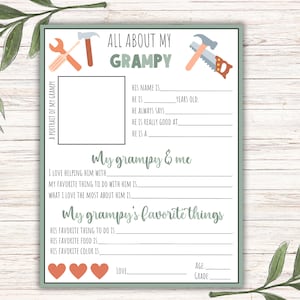 All About my Grampy, regalo personalizzato stampabile per il nonno, riempi gli spazi vuoti per la Festa del papà, regalo di compleanno, download istantaneo