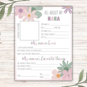 All About My Nana Printable: Fill-in Gift for Grandma (Instant Download)