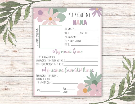 All About My Nana Printable: Fill-in Gift for Grandma (Instant Download)