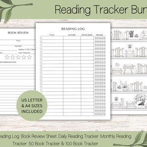 Reading Tracker Bundle, Reading Tracker Journal Pages, Reading Log, Book Log, US Letter, A4 Instant Download, Printable