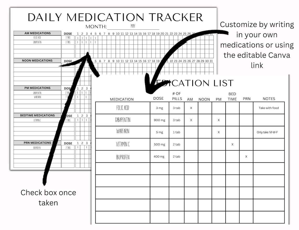 Daily Medication Tracker, Medication Log, Daily Medication Sheet ...