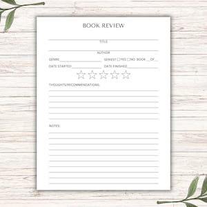 Book Review Printable, Book Review Template, Reading Journal, Reading Tracker, Reading Review, Instant Download, Printable
