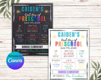 学校最終日の黒板サイン：編集可能なCanvaテンプレート（印刷可能）