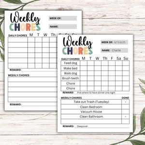 Chore Chart for Kids, Weekly Chore Chart, Daily Chore Chart, Chore Chart Printable, Reward Chart, Editable in Canva, Printable