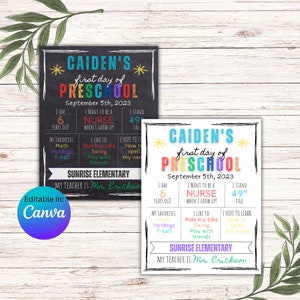 Placa de quadro negro para o primeiro dia de aula: modelo editável do Canva (para impressão)